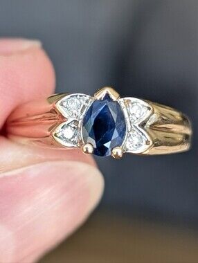 10K Gold Pear Cut Sapphire And Diamond Ring